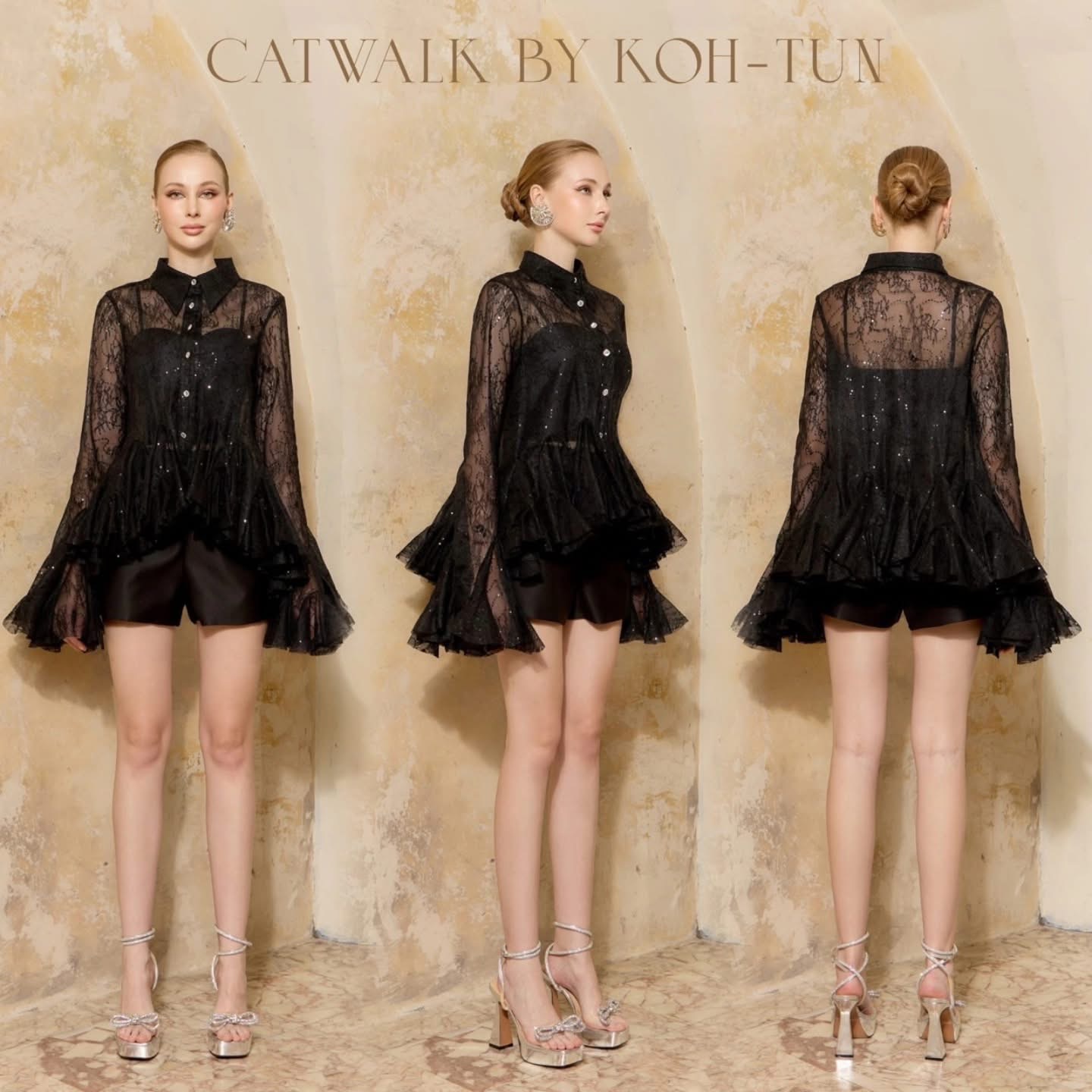 เสื้อเชิ้ตเทหลังผ้าลูกไม้ซีทรูปักแต่งเลื่อม เนื้อผ้าลูกไม้ซีทรูเกรดเอ ใส่สบาย : สินค้าคุณภาพ (พร้อมส่ง)