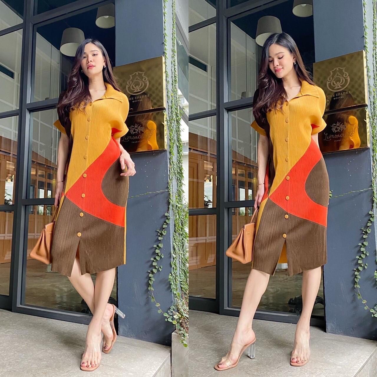 เดรสพลีทตัวยาวคอปกใหญ่ อัดพลีท 100% เนื้อเดียวกับงาน Brand งาน เกาหลีแท้ 🇰🇷 สวย High Quality สินค้าคุณภาพ (พร้อมส่ง)