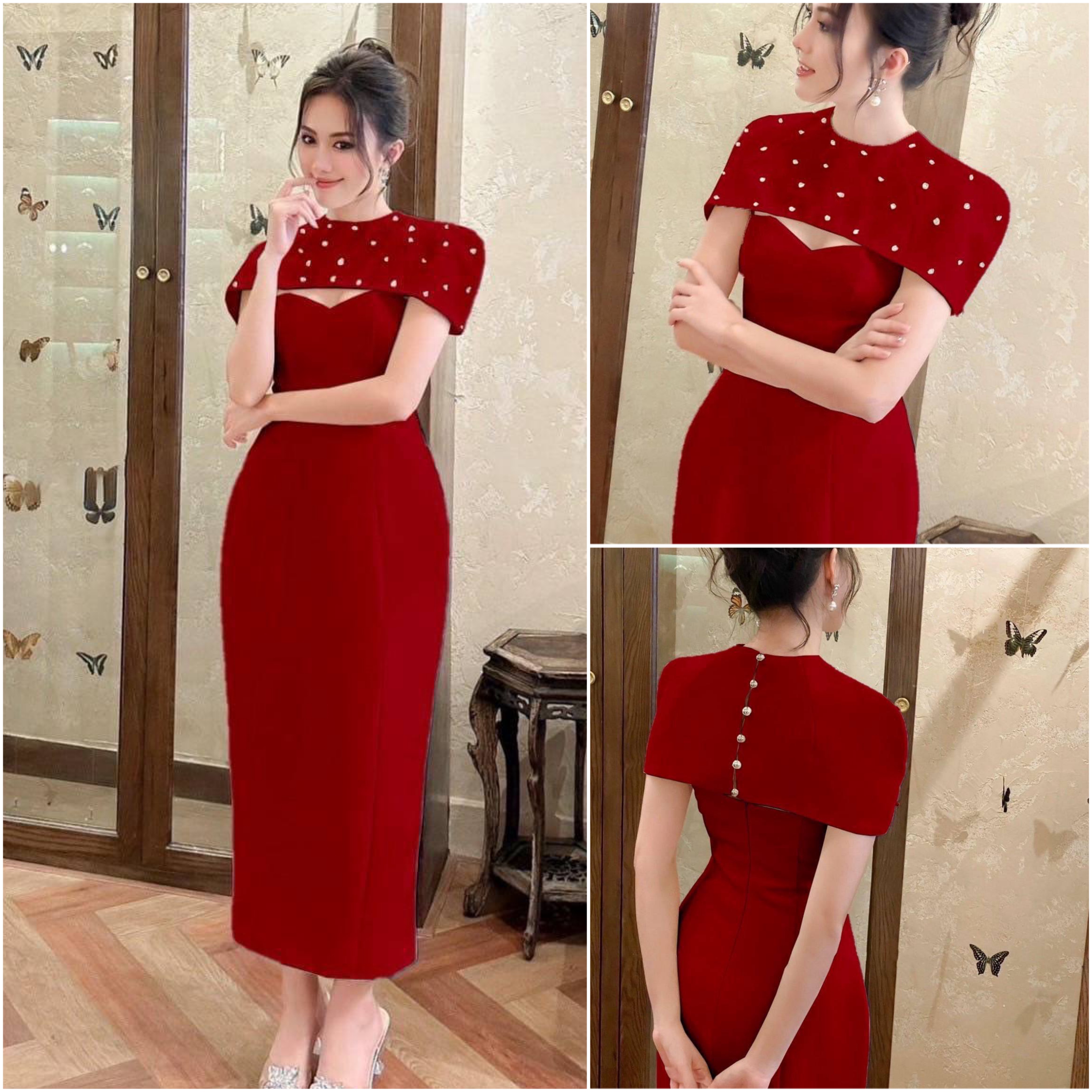 ชุดset2ชิ้น สีแดงเดรสสายเดี่ยว อกเย็บเสริมฟองน้ำให้ทรงสวย ดีไซน์แต่งผ่าหลังเล็กน้อย งานซิปหลัง มาพร้อมเสื้อคลุมไหล่ตัวสั้นดีไซน์น่ารักมากๆ ดีเทลตอกหมุดเพชรให้เด่นสวย และมีกระดุมมุกเกี่ยวด้านหลัง งานสวย ผ้านิ่มใส่สบาย ใส่สบาย : สินค้าคุณภาพ (พร้อมส่ง)