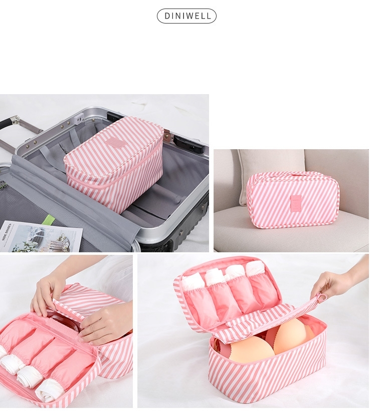 กระเป๋าใส่ชุดชั้นใน กางเกงชั้นใน มีกระเป๋าแยกเก็บ ผลิตจากโพลีเอสเตอร์กันน้ำ มีให้เลือก 9 ลาย