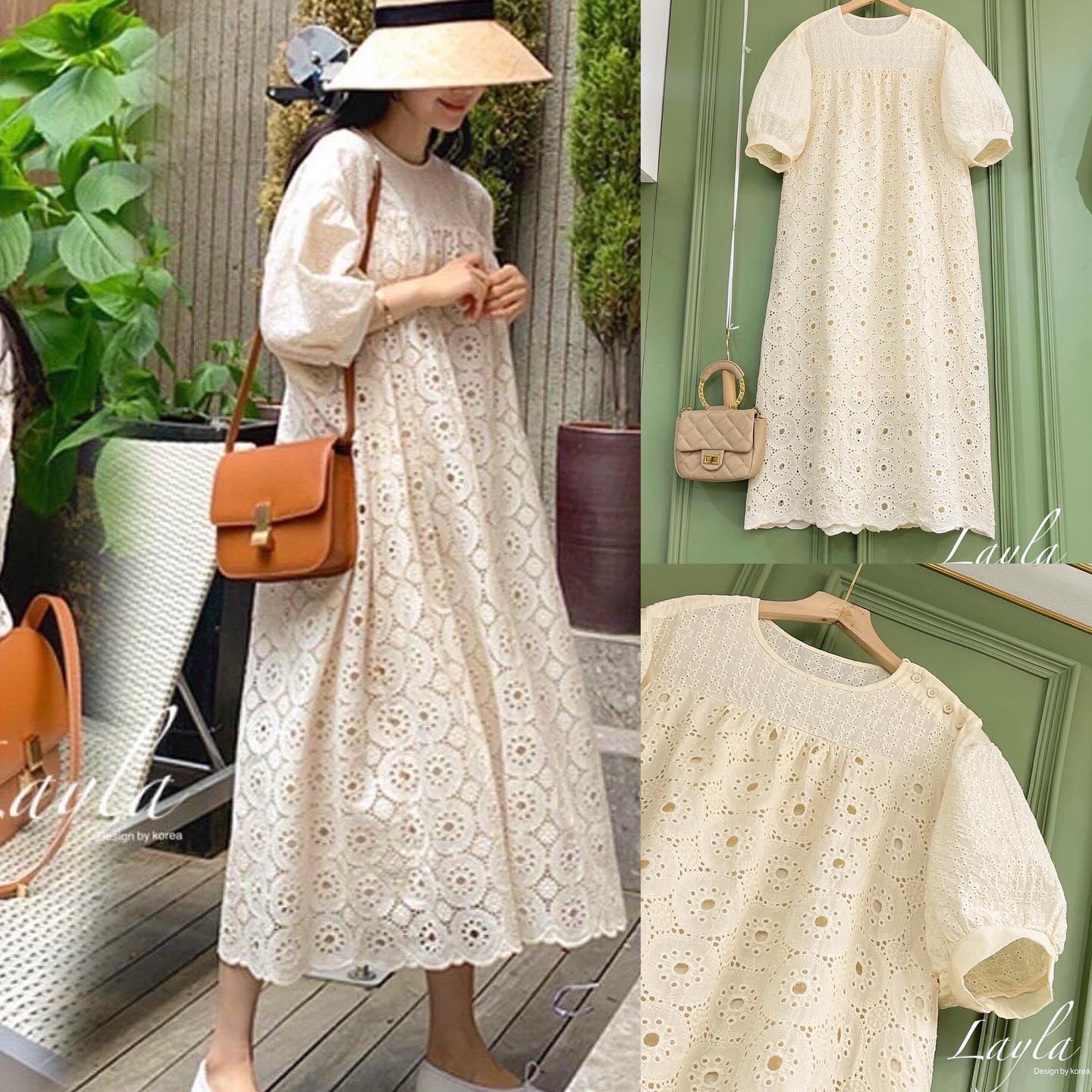 แม็กซี่เดรสเกาหลีลูกไม้ฉลุสีครีม ทรงน่ารัก แขนตุ๊กตา ใส่แบบโอเว่อร์ไซส์ ใส่หลวมลุคเกาหลี ดีเทลต่อลายลูกไม้ ช่วงไหล่มีกระดุม งานมีกระเป๋าซ่อนด้าน ข้างงานสวยมาก ซับในตัวนะคะ สินค้าคุณภาพ (พร้อมส่ง)