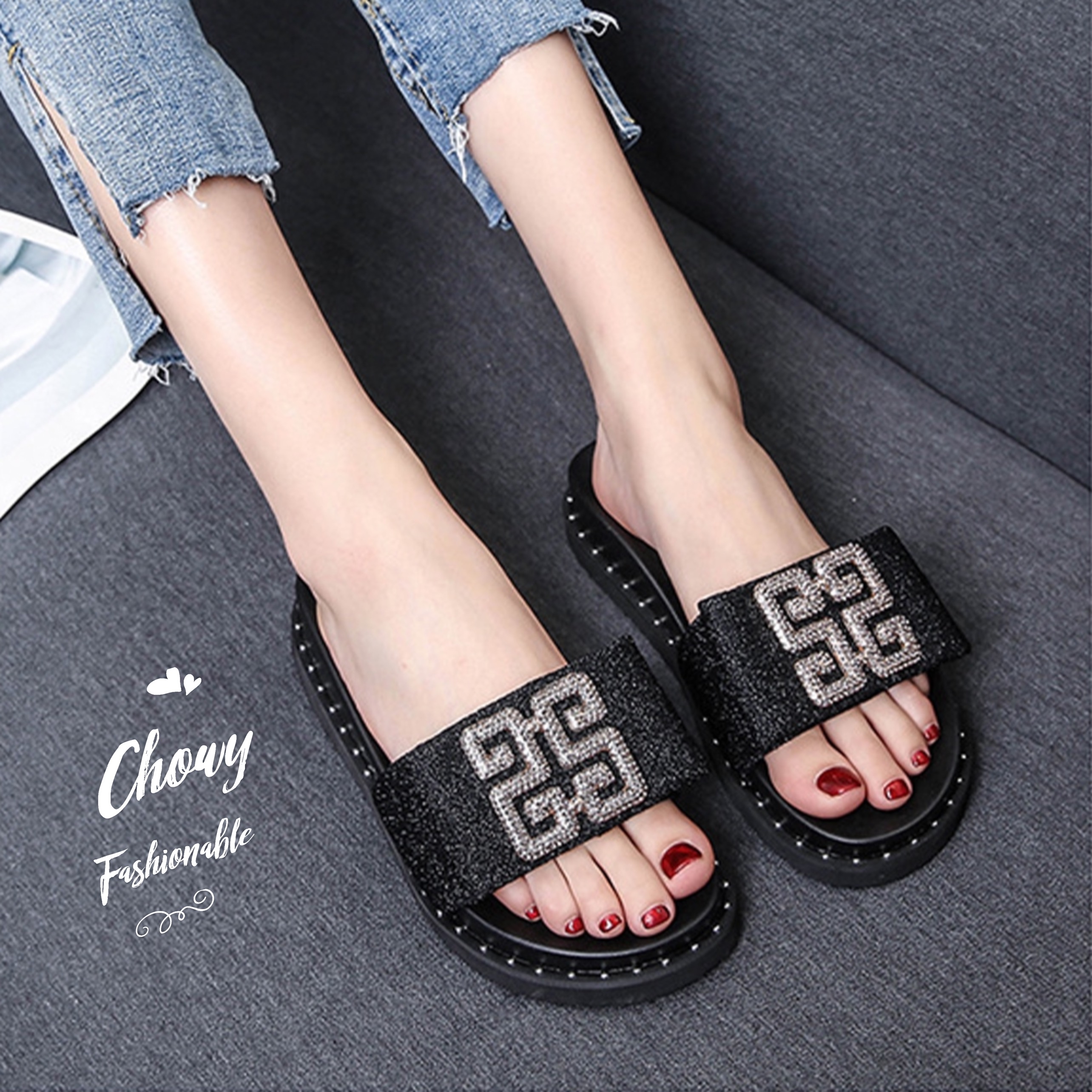 รองเท้าไซส์ใหญ่ 43-44 แตะไซส์ใหญ่ พื้น PU หนา 4 ซม งานเกาหลี CHOWY KR0976