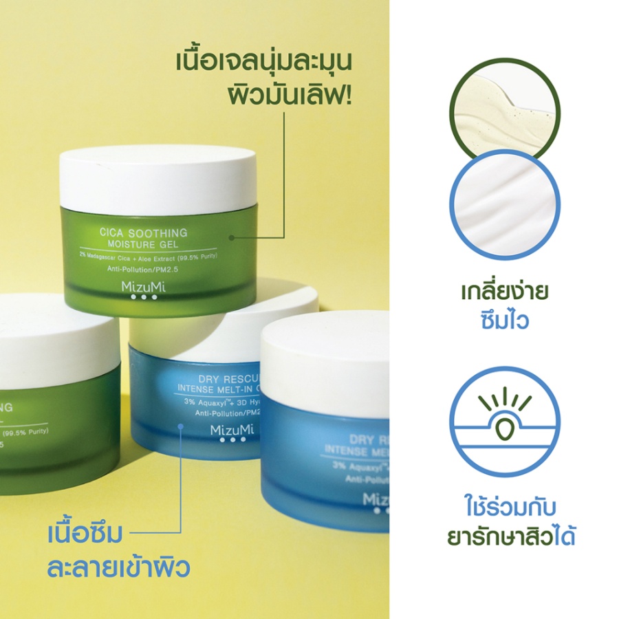 เปรียบเทียบเนื้อครีม MizuMi Dry Rescue กับ MizuMi Cica Gel