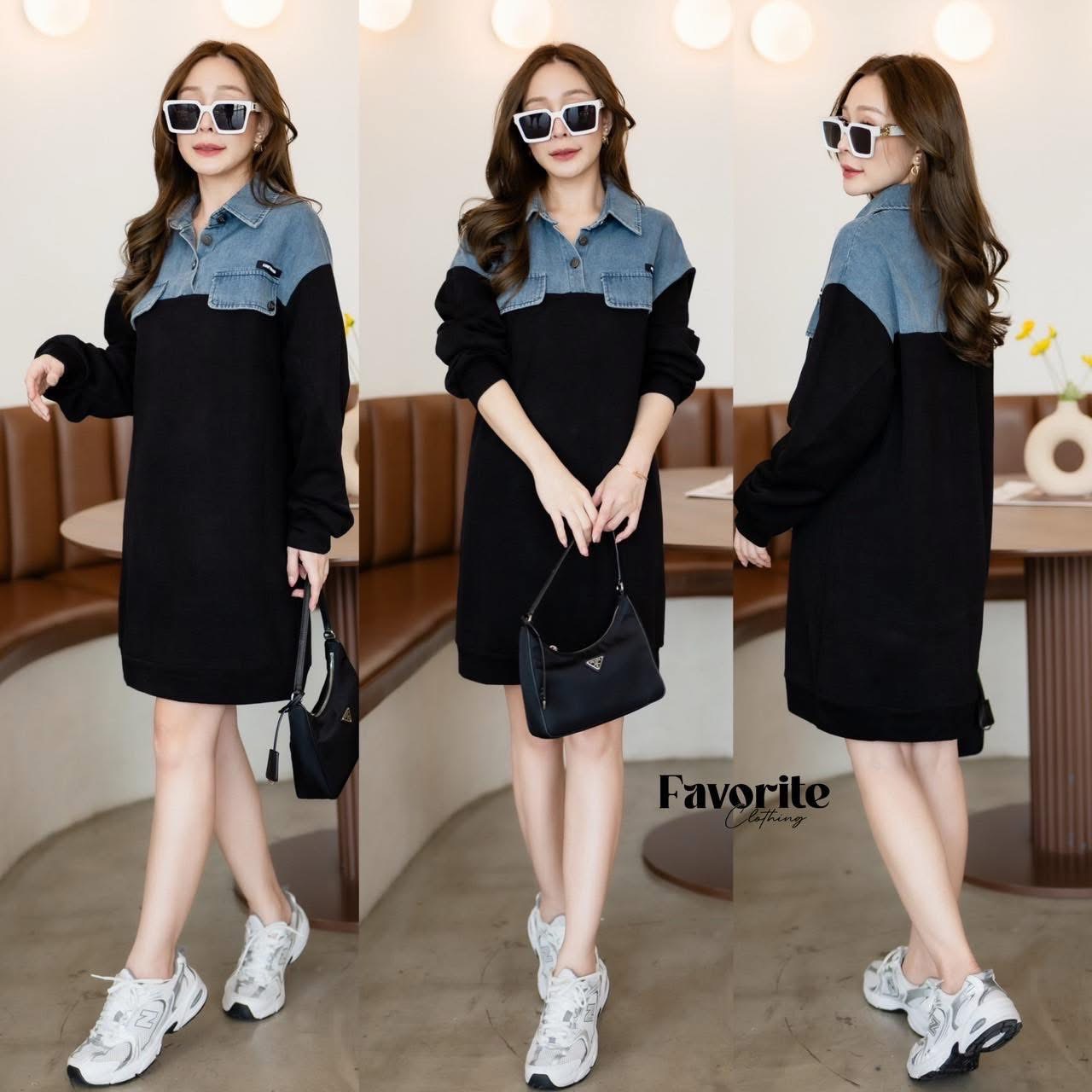 เดรสผ้ายืดปกยีนส์ ใส่สบาย : สินค้าคุณภาพ (พร้อมส่ง)