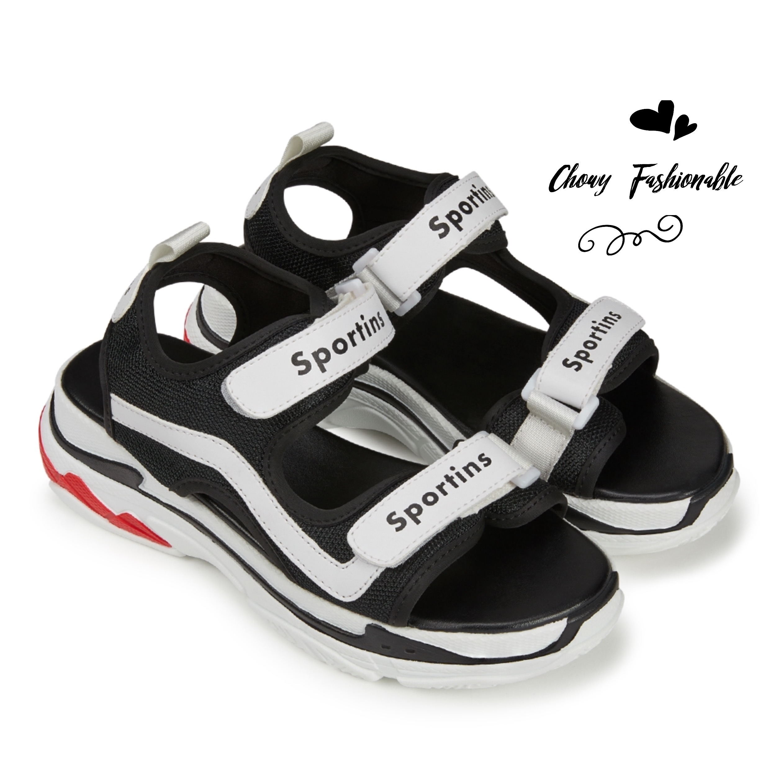 รองเท้าไซส์ใหญ่ 42-44 รองเท้าแตะรัดส้น พื้นยางหนา สีดำ/ขาว GUVOOSM KR0950BL