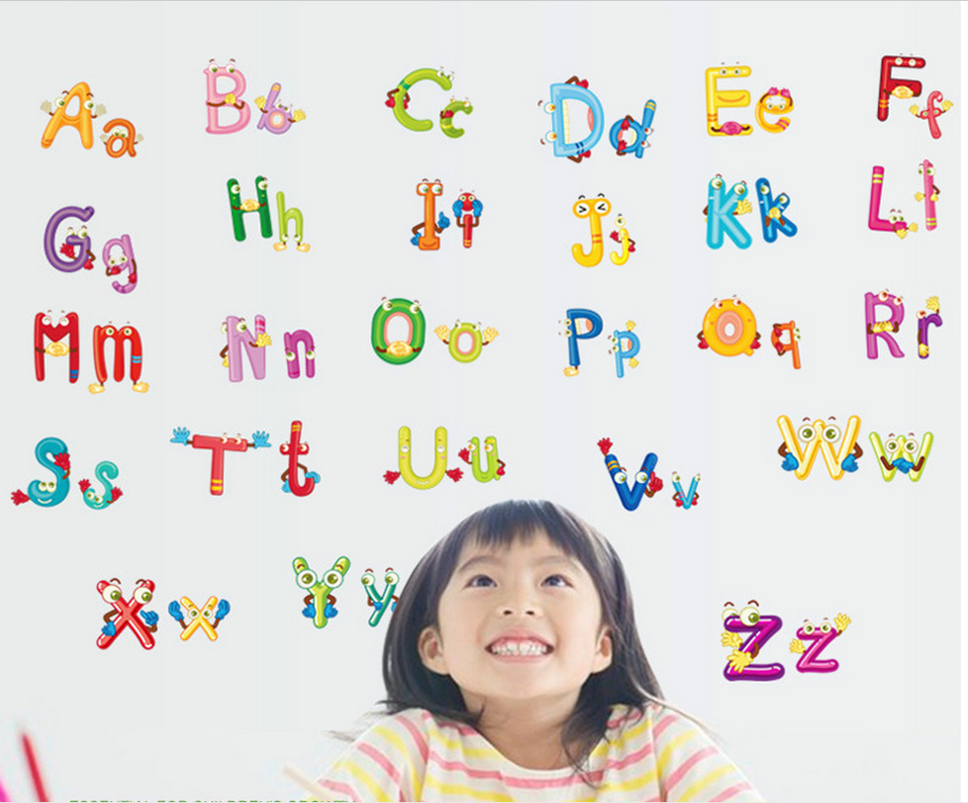 สติกเกอร์ติดผนัง ABC สติกเกอร์แต่งห้อง DIY สติกเกอร์ A-Z พิมพ์ใหญ่+พิมพ์เล็ก ลอกออกแล้วติดซ้ำได้