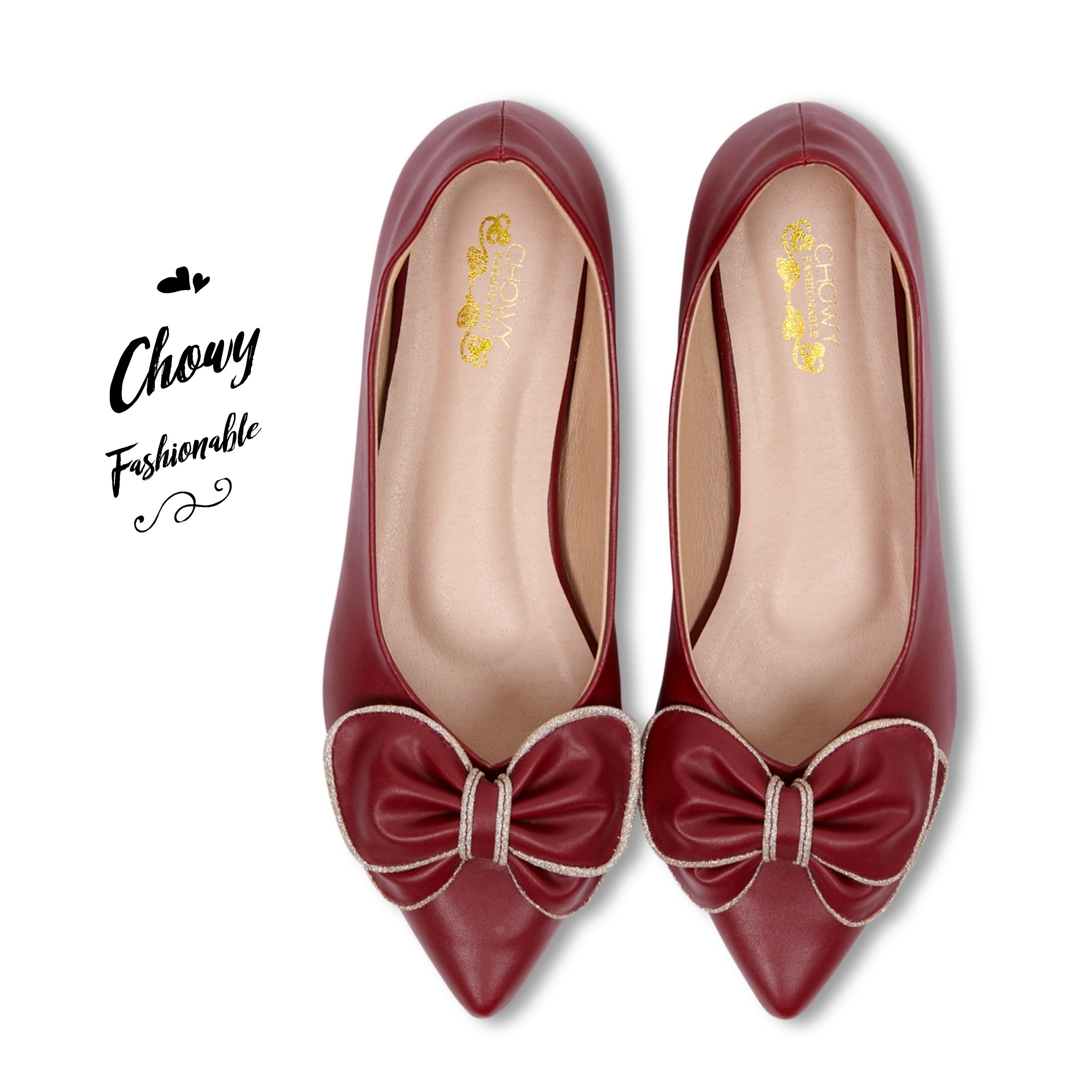 รองเท้าไซส์ใหญ่ 43-45 ส้นแบนหัวแหลม Flat Pointed Doble Bowy By Chowy CH0160