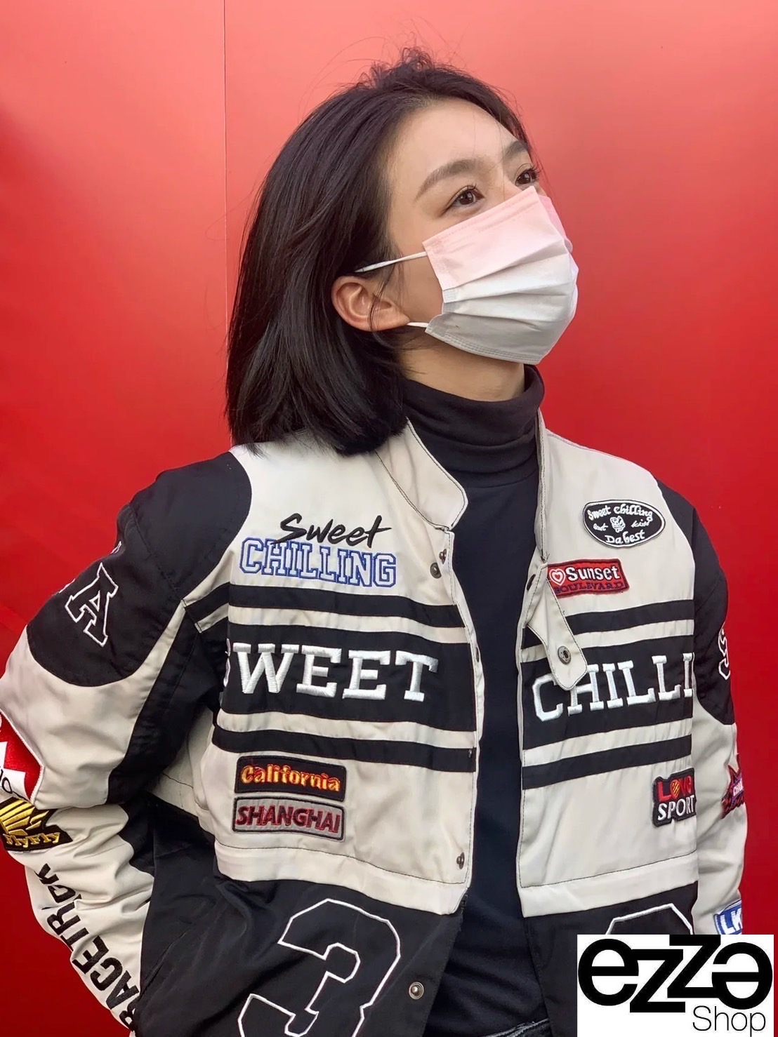 แจ็คเก็ตกึ่งหนัง ปักลาย Racing สวย สปอร์ต เท่ห์ รุ่น Unisex งานสวยขายดีมาก รุ่นนี้ผสมหนัง งานสวยมาก.. ใส่สบาย : สินค้าคุณภาพ (พร้อมส่ง)