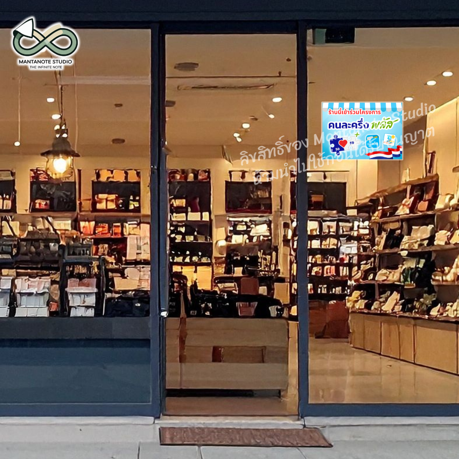 ป้ายคนละครึ่งพลัส ร้านนี้รับคนละครึ่ง งานสติกเกอร์ หรือ Photo เคลือบแข็ง ขนาด A4 / A5