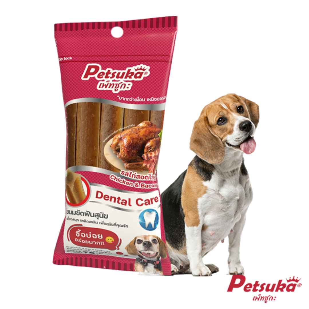 ขนมขัดฟันสุนัข เพ็ทซูกะ รสไก่สอดไส้เบคอน 75 กรัม