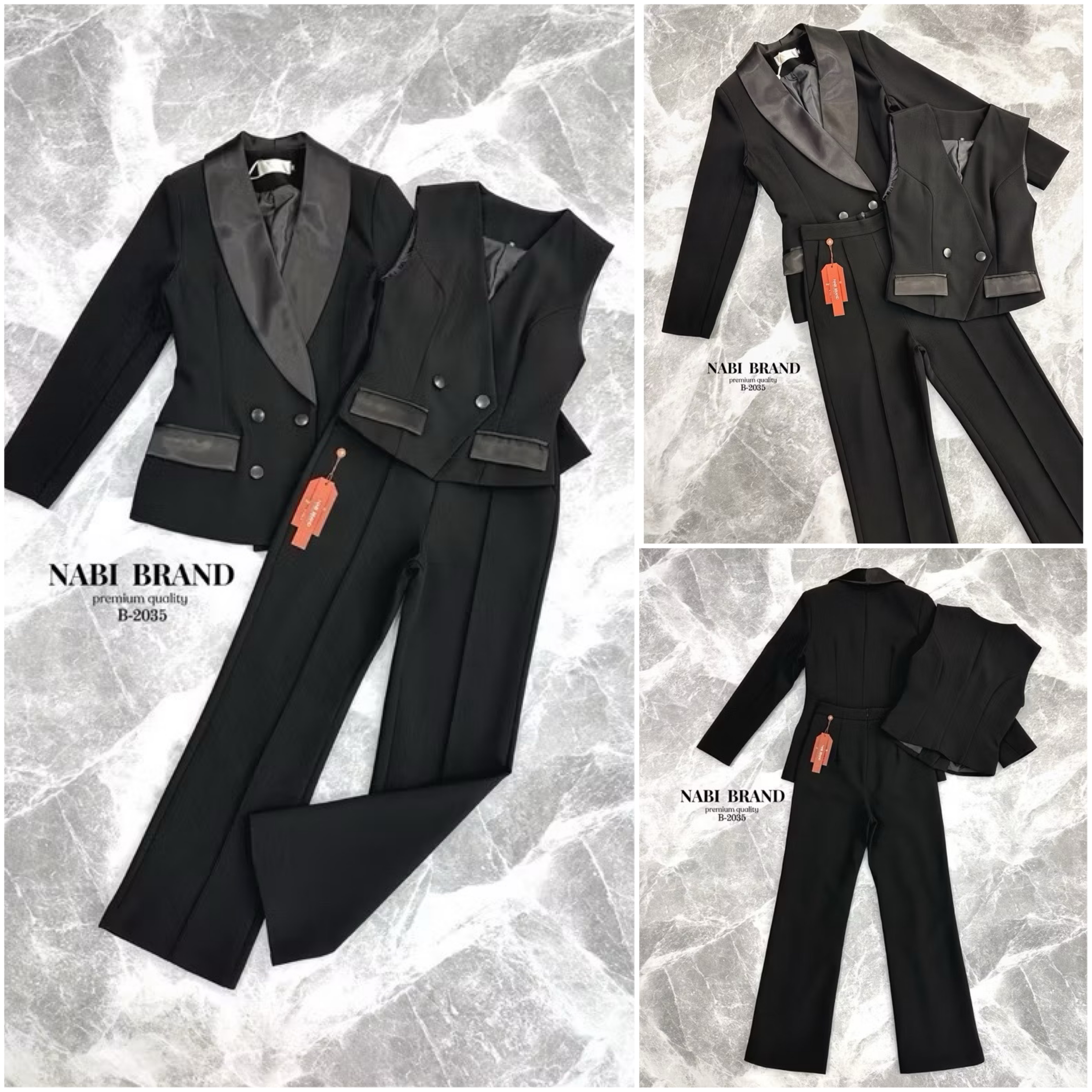 Set 3 ชิ้น เสื้อสูท +เสื้อกั๊ก +กางเกงขายาว ผ้าดีงาม สีดำแบบทางการ ใส่สบาย : สินค้าคุณภาพ (พร้อมส่ง)