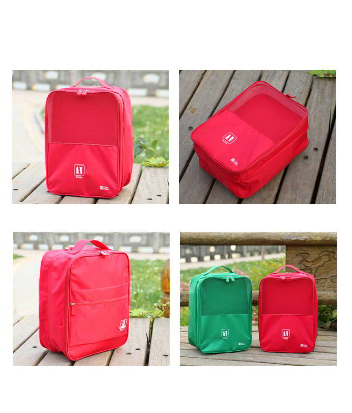 กระเป๋าใส่รองเท้า เสียบกระเป๋าเดินทางได้ ผลิตจากโพลีเอสเตอร์กันน้ำ + ตาข่าย คุณภาพดี มี 6 สี ให้เลือก