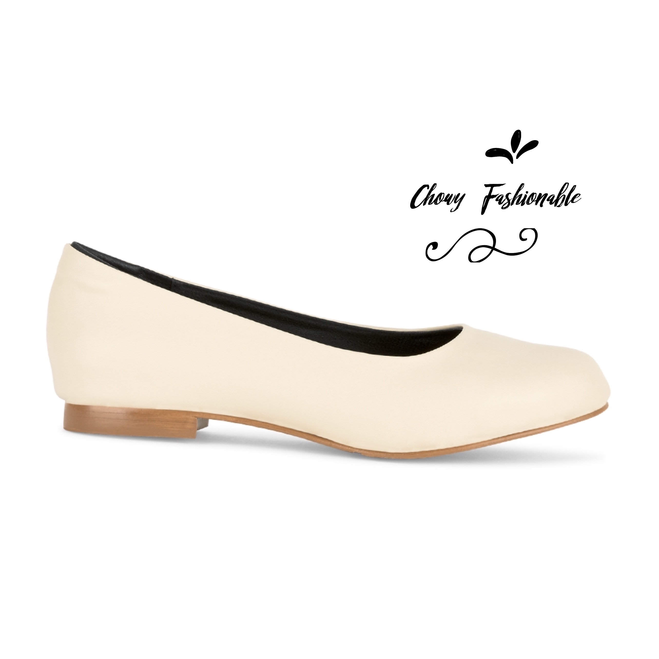 รองเท้าส้นแบนไซส์ใหญ่ 40-50 Flat Crean Matte คัชชูส้นแบนหัวกลม สีครีม CHOWY CH0138CR