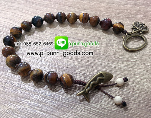 ข้อมือเชือกเทียน Tiger's Eye 8 มม. ตะขอแมวเหมียว