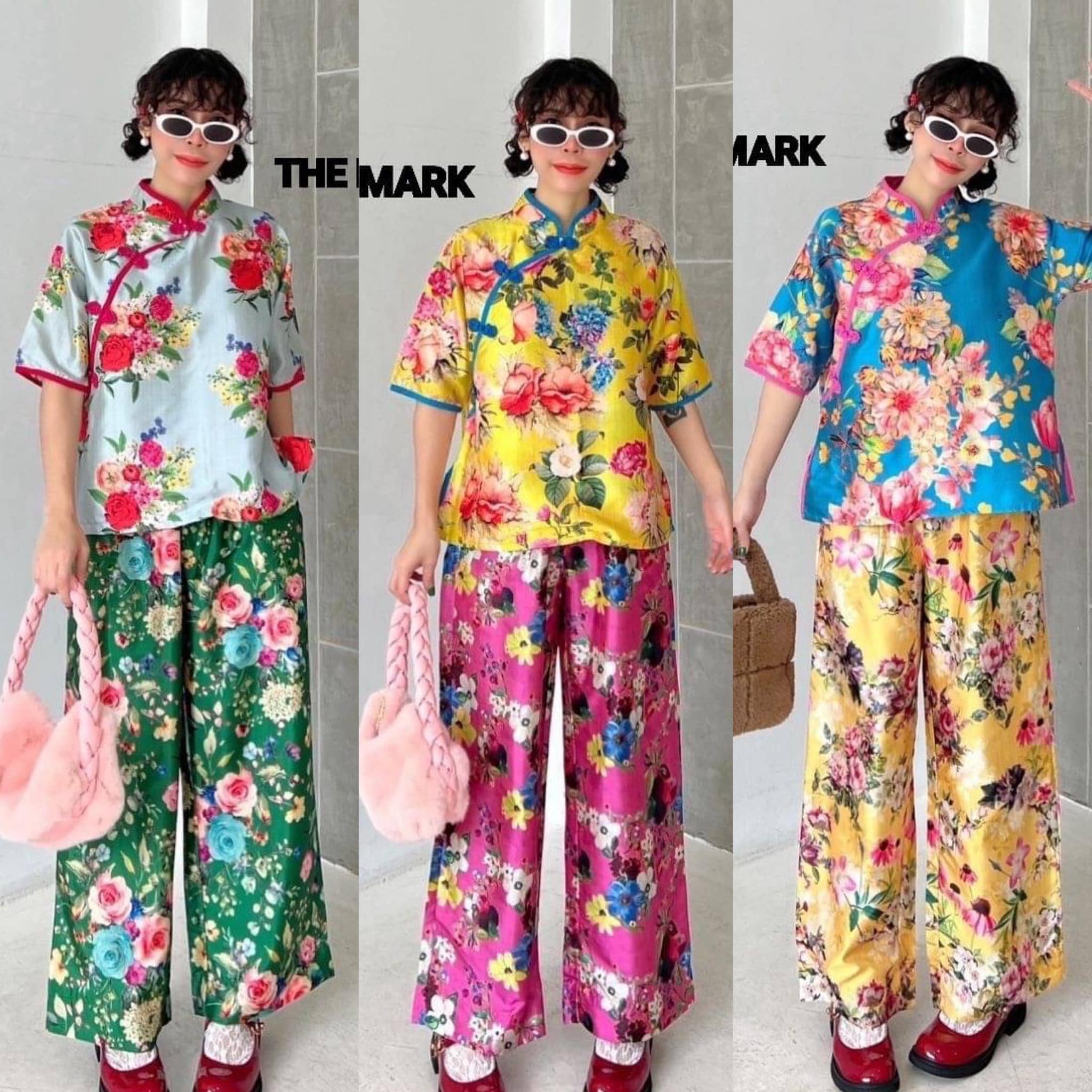 ชุดเซ็ทกี่เพ้า 2โทน แมตช์สีสันสดใส . สินค้าคุณภาพ (พร้อมส่ง)