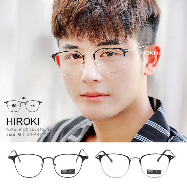 HIROKI - silver black กรอบแว่น ทรงเหลี่ยม แว่นตา กรอบโลหะ กว้าง140 มม.(sizeM) H44