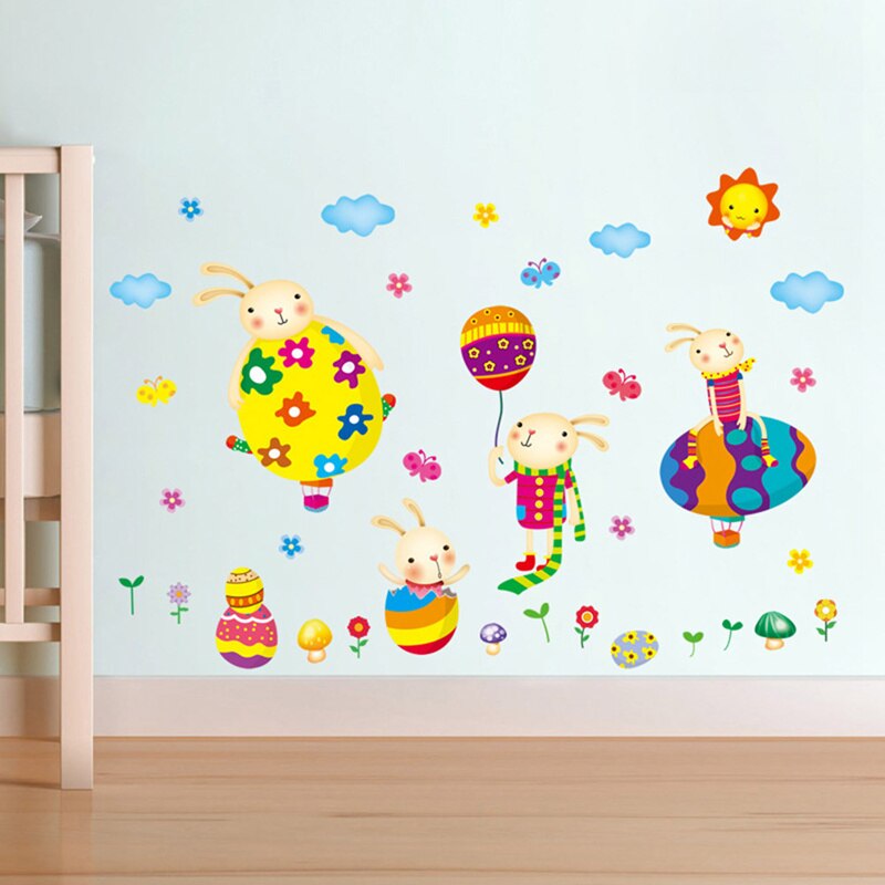 สติ๊กเกอร์แต่งห้อง DIY รูปกระต่ายขี่บอลลูน ลอกออกแล้วติดซ้ำได้