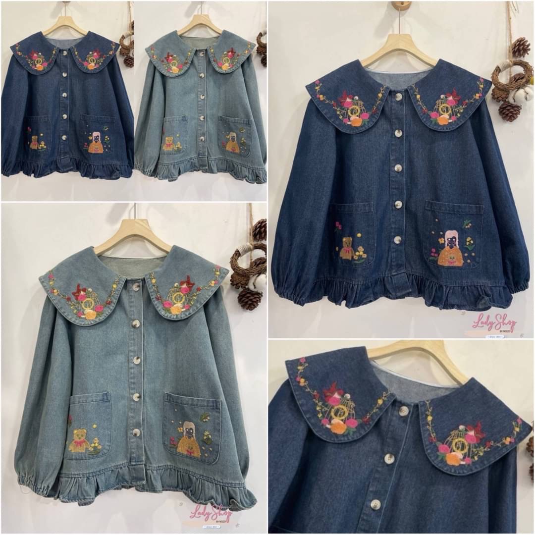 เสื้อยีนส์ญี่ปุ่นงานแท้นำเข้า ดีเทลงานปัก สวยแบบน่ารักสไตล์ญี่ปุ่น งานทรงฟรีไซส์ ใส่ได้ตลอด : สินค้าคุณภาพ (พร้อมส่ง)