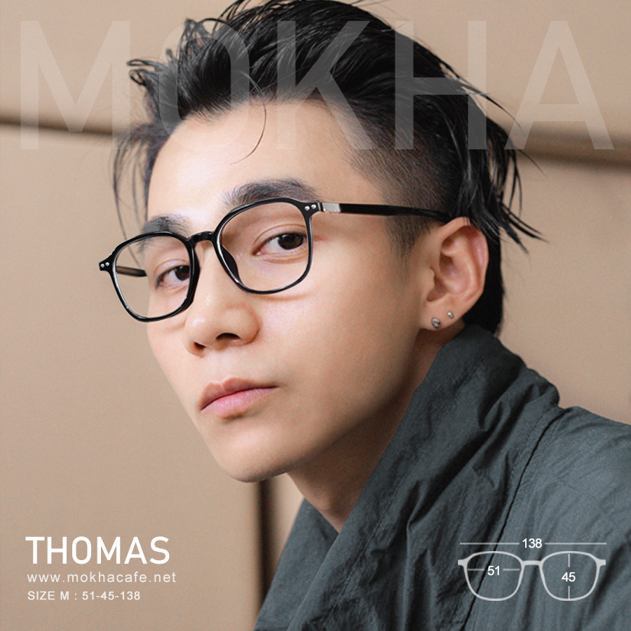 THOMAS - black กรอบแว่นตา ทรงเหลี่ยม TR90 กรอบยืดหยุ่น น้ำหนักเบา กว้าง 138 มม. (sizeM) H45
