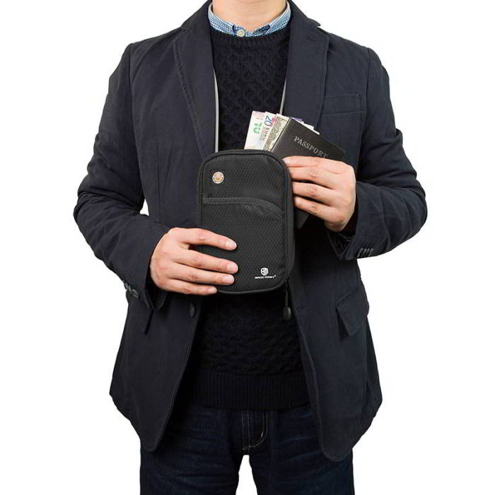 กระเป๋าใส่พาสปอร์ตห้อยคอ คล้องคอได้ กระเป๋าใส่หนังสือเดินทาง ป้องกันการขโมยข้อมูลบัตรเครดิตด้วยคลื่น RFID (Black)