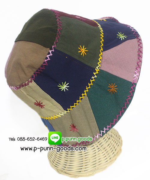 หมวกผ้าฝ้าย หมวกผ้าต่อปักดอก หมวกทรงบัคเก็ต