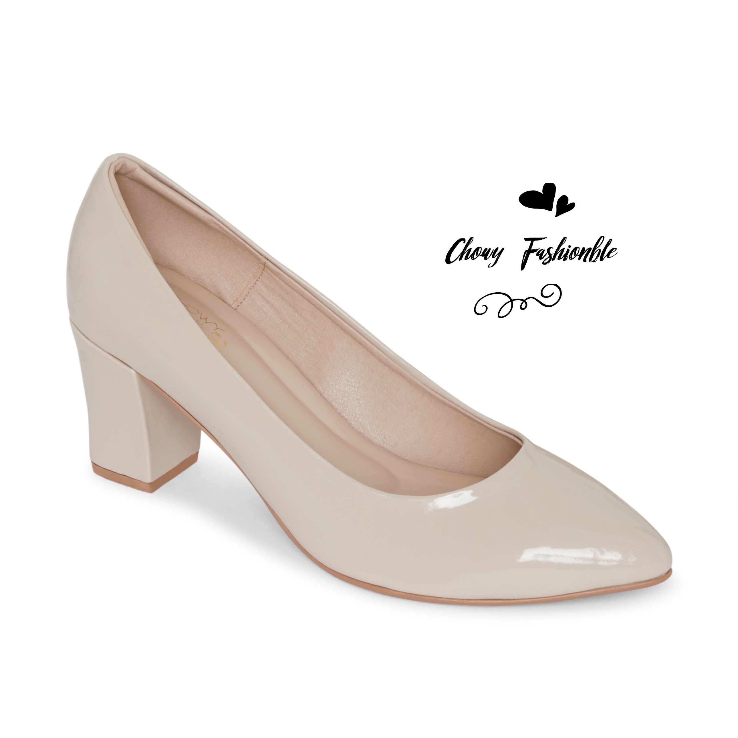 CHOWY รองเท้าคัชชูส้นเตี้ย ไซส์ 37-50 สูง 2.5” ปลายแหลม คัชชูส้นเตี้ยไซส์ใหญ่ หน้ากว้างพิเศษ บุฟองน้ำนุ่ม สีเบจ CH0162ND