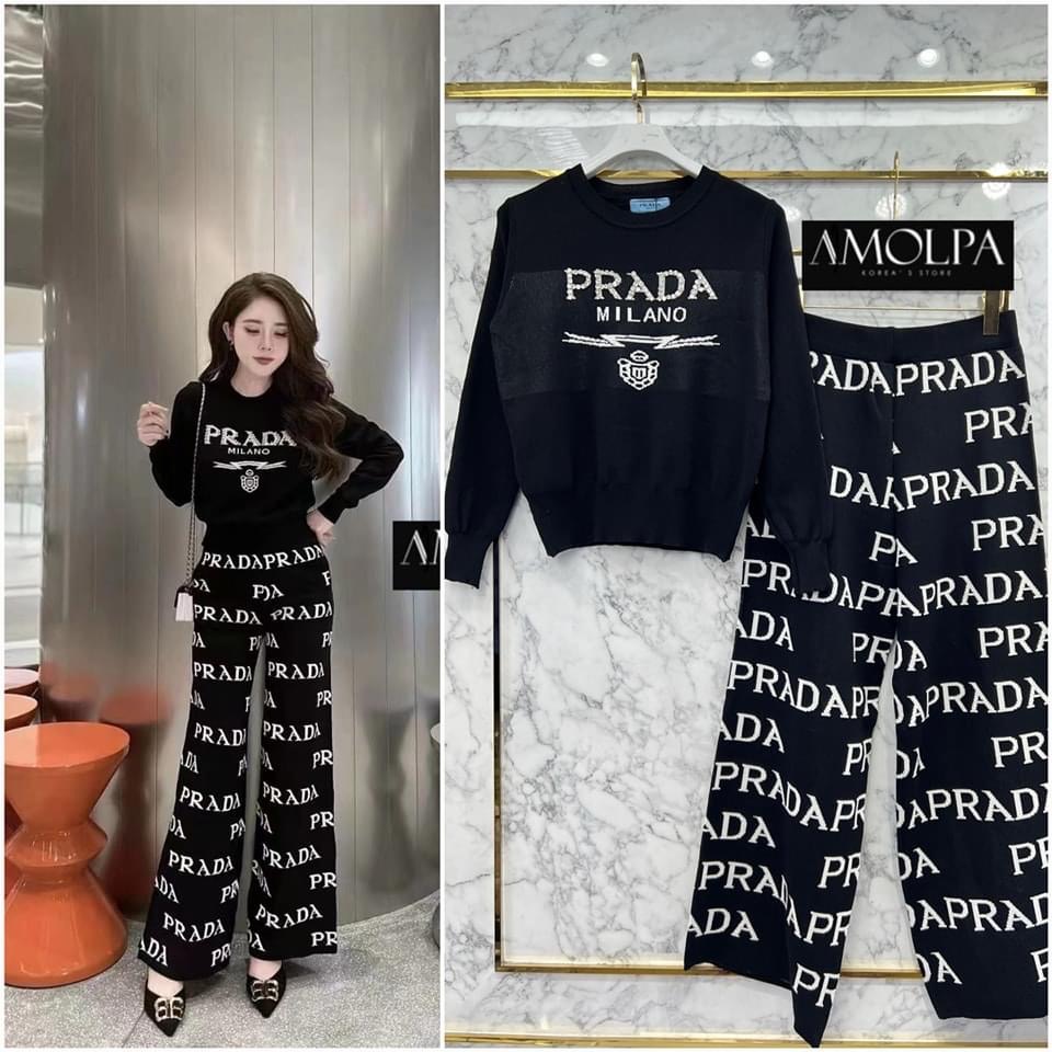 SET PRADA เสื้อ+กางเกง งานสวย ผ้าไหมพรม นุ่มมม แน่นนน ......มาพร้อมกางเกง งานอย่างดี : สินค้าคุณภาพ (พร้อมส่ง)