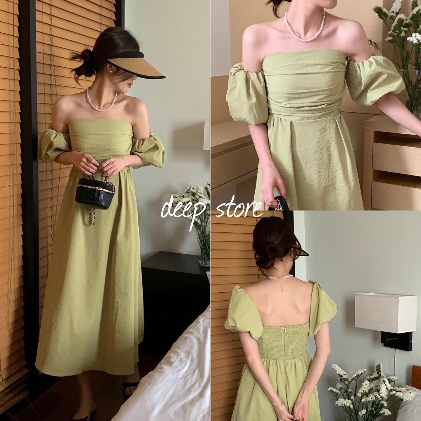 เดรสเกาะอก ทรงยาว มีสายต่อช่วงแขน แขนเป็นทรงบอลลูน สามารถ ปรับทรงได้ตามต้องการ สินค้าคุณภาพ (พร้อมส่ง)