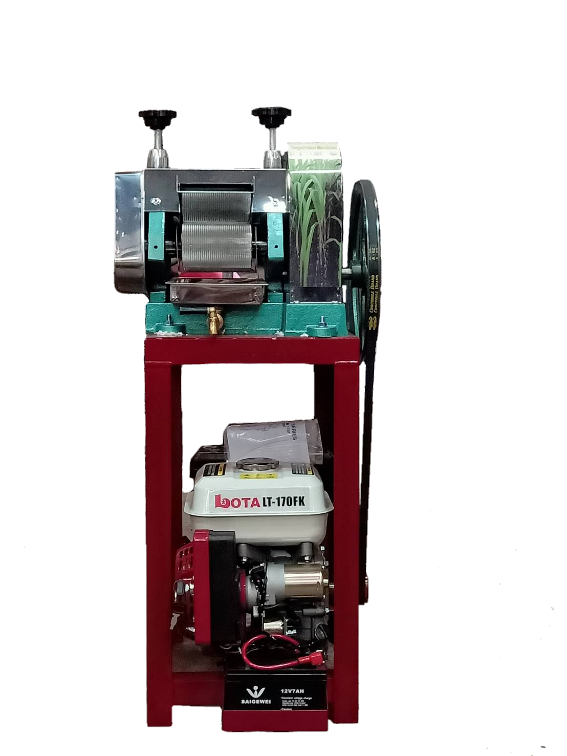 เครื่องคั้นน้ำอ้อยพร้อมเครื่องยนต์เบนซิน7.5แรงรุ่นกุญแจสตาร์ท พร้อมแท่นครบชุด