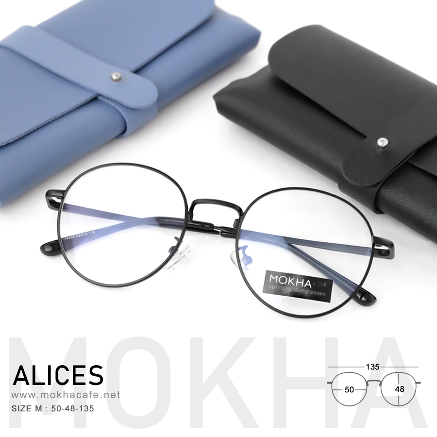 ALICES - black แว่นตาทรงกลม กรอบโลหะ ขาสปริง กว้าง 135 มม.(sizeM) H48