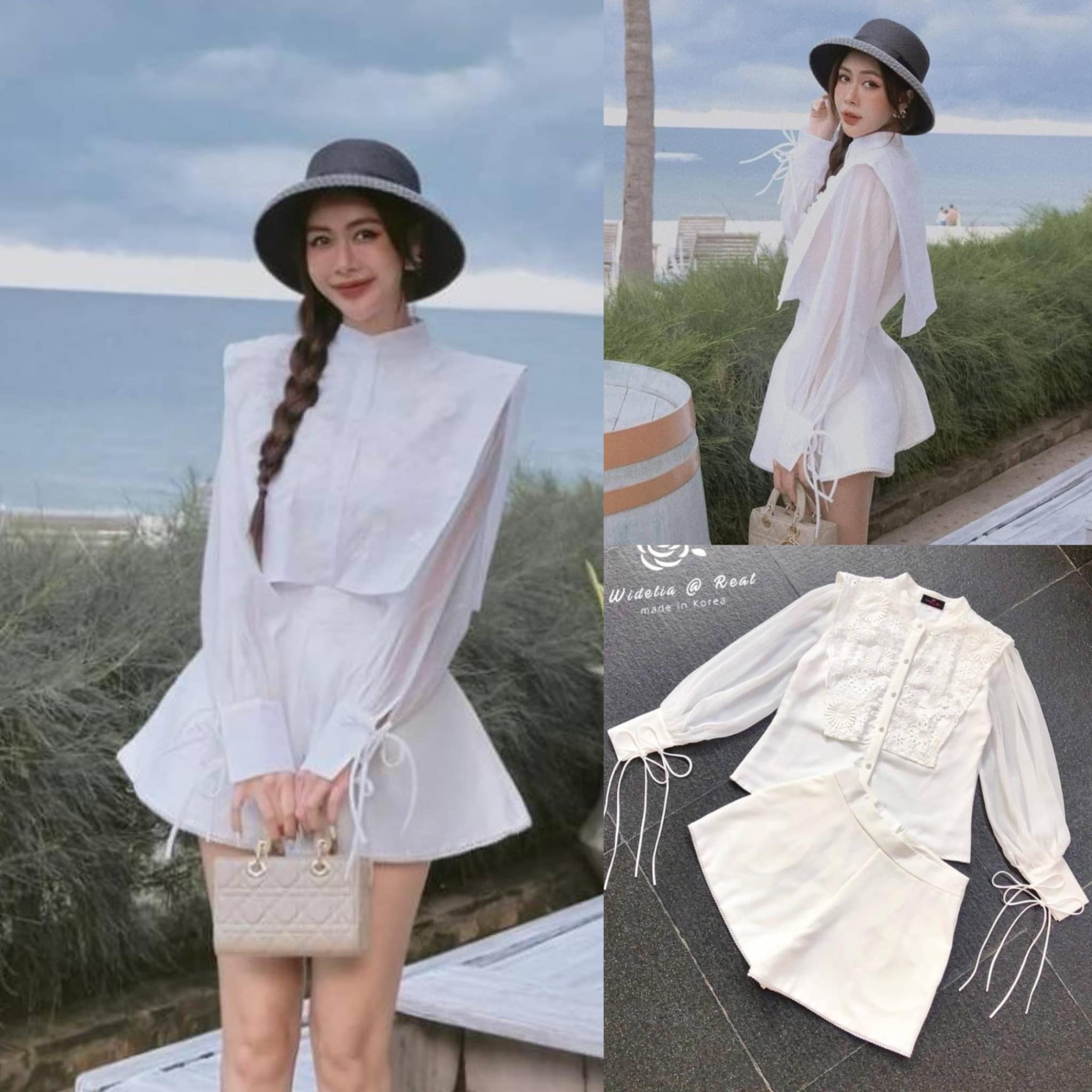 .Set :: เสื้อแขนยาวทรงเชิ๊ตตัวสวยทรงดี เก๋ด้วยกิมมิคช่วงอกแต่งลูกไม้สวยอลัง . ท่อนแขนยาวพองเป็นทรง ปลายแขนผูกโบเก๋ มาเข้าชุดพร้อมกับกางเกงขาสั้นตัวสวยทรงดี สินค้าคุณภาพ (พร้อมส่ง) . .