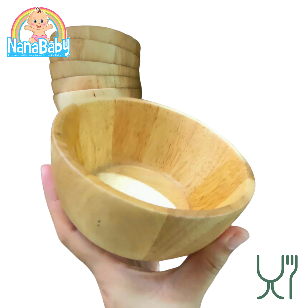 จานไม้กลม จานไม้รูปหมี จานไม้ถาด ถ้วยไม้ จากไม้ยางพาราแท้ Food Grade Japanese Wood Plate by NanaBaby