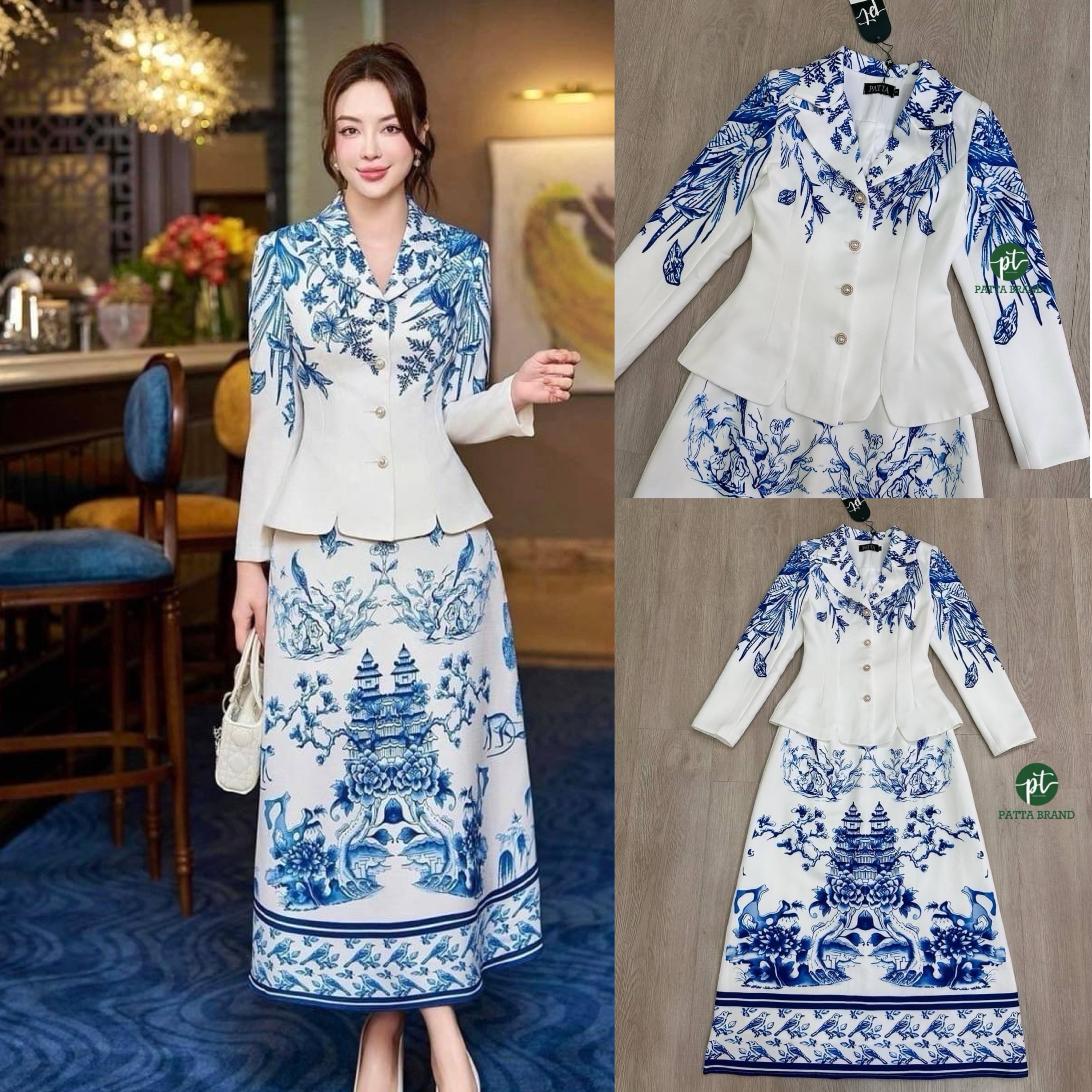 Set 2 ชิ้น สีขาว เสื้อคอปกแขนยาว แต่งกระดุมมึกด้านหน้าใช้งานได้จริง ชายเสื้อตัด ขอบโค้ง มาพร้อมกับ กระโปรงยาวสีขาวพิมพ์ ใส่สบาย สินค้าคุณภาพ (พร้อมส่ง)