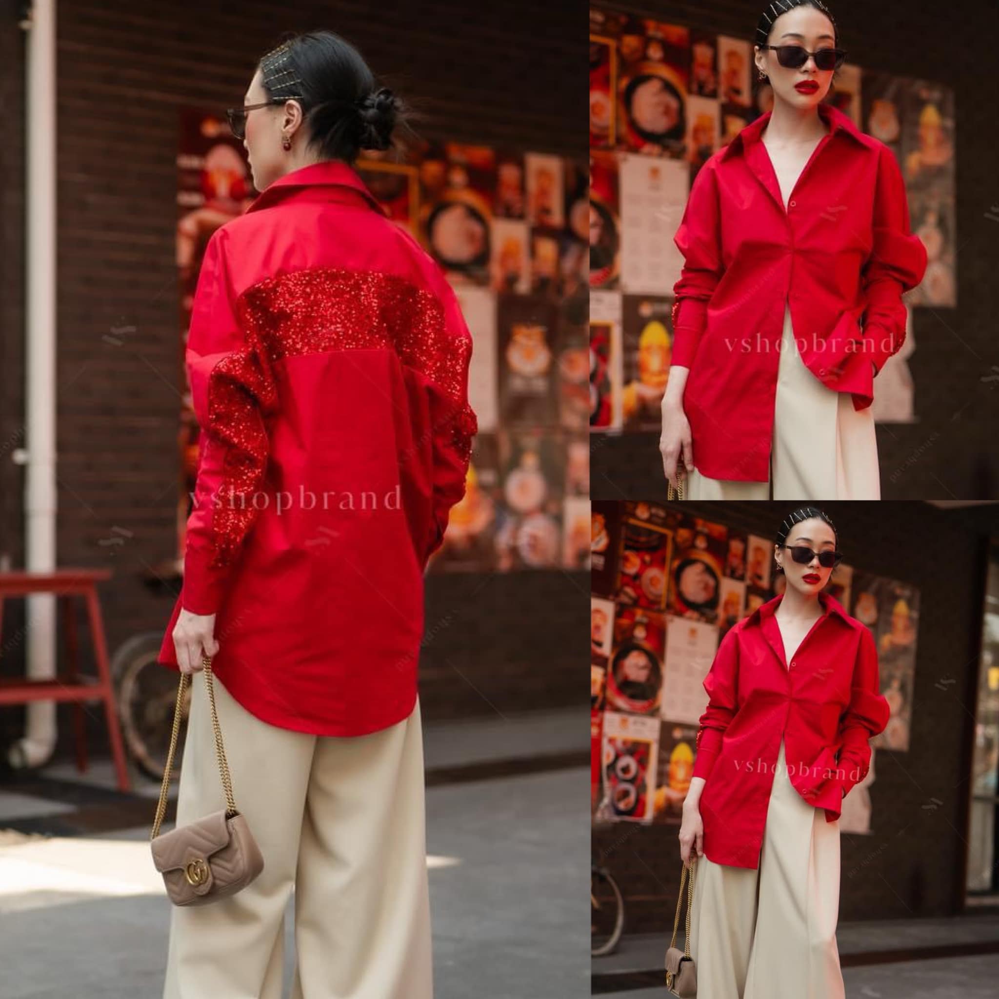 เชิ้ตแต่งกลิตเตอร์แถบหลัง+แขน ทรงสวย ใส่สบาย : สินค้าคุณภาพ (พร้อมส่ง)