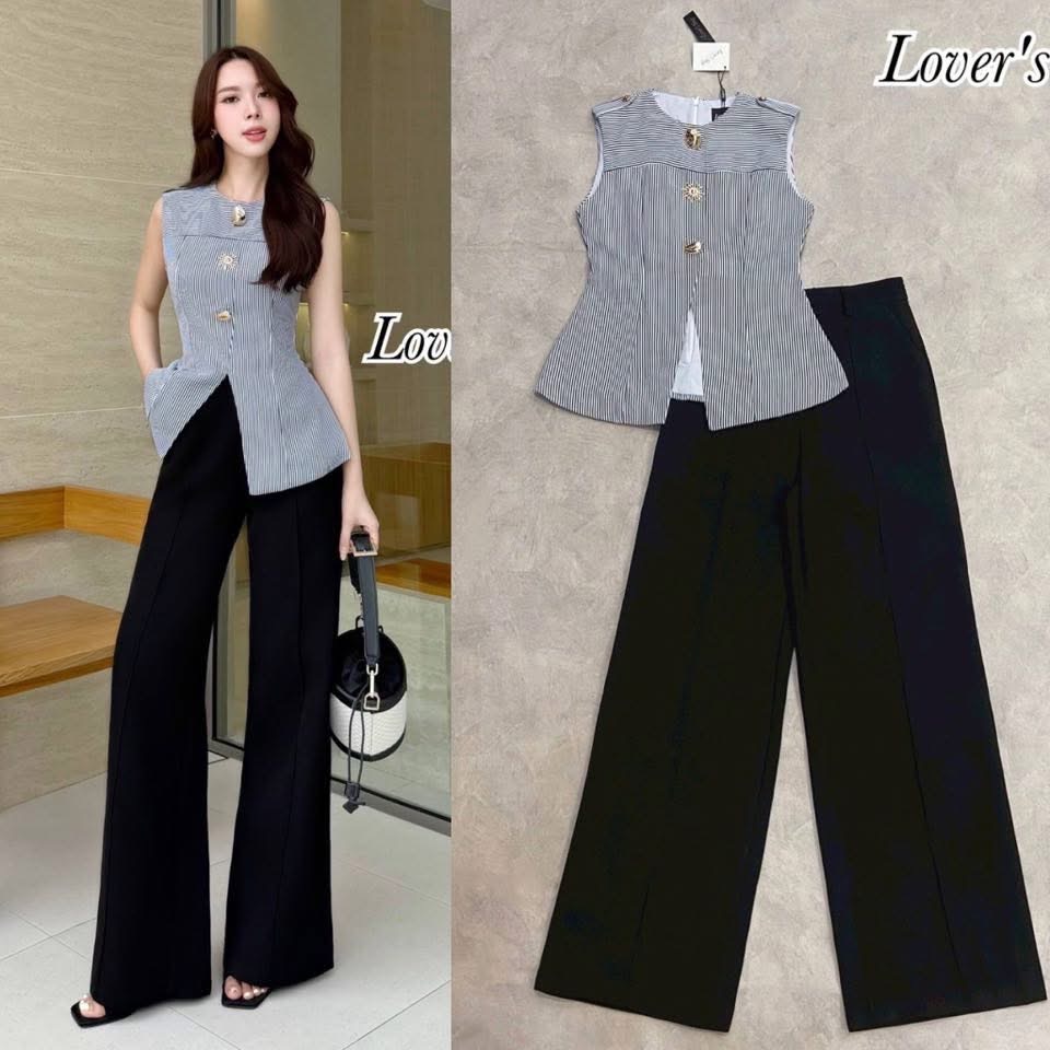 เช็ตเสื้อแขนกุด+กางเกงเอวสูง ใส่สบาย : สินค้าคุณภาพ (พร้อมส่ง)