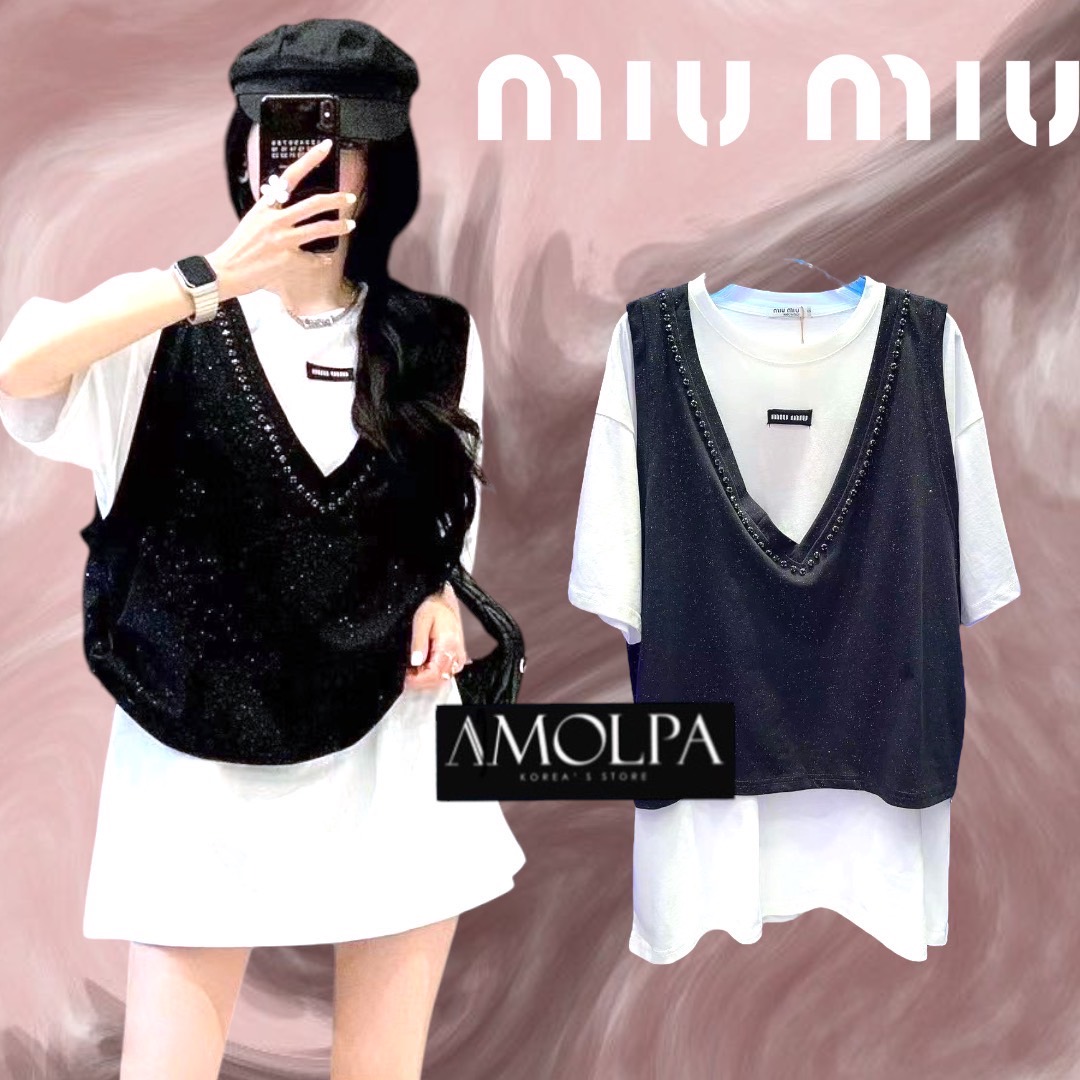 SET 2 ชิ้น เสื้อยืด+กล้ามไหมพรม MIU MIU งานน่ารักมาก ผ้า ใส่สบายสุดๆ ใส่สบาย : สินค้าคุณภาพ (พร้อมส่ง)