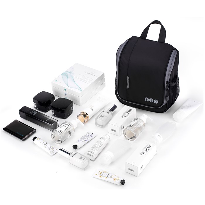 Bagsmart กระเป๋าใส่อุปกรณ์อาบน้ำ คุณภาพสูง ใส่อุปกรณ์อาบน้ำ แขวนได้ มีช่องใส่ด้านข้างสองด้าน สำหรับเดินทาง ท่องเที่ยว (Black-Grey)