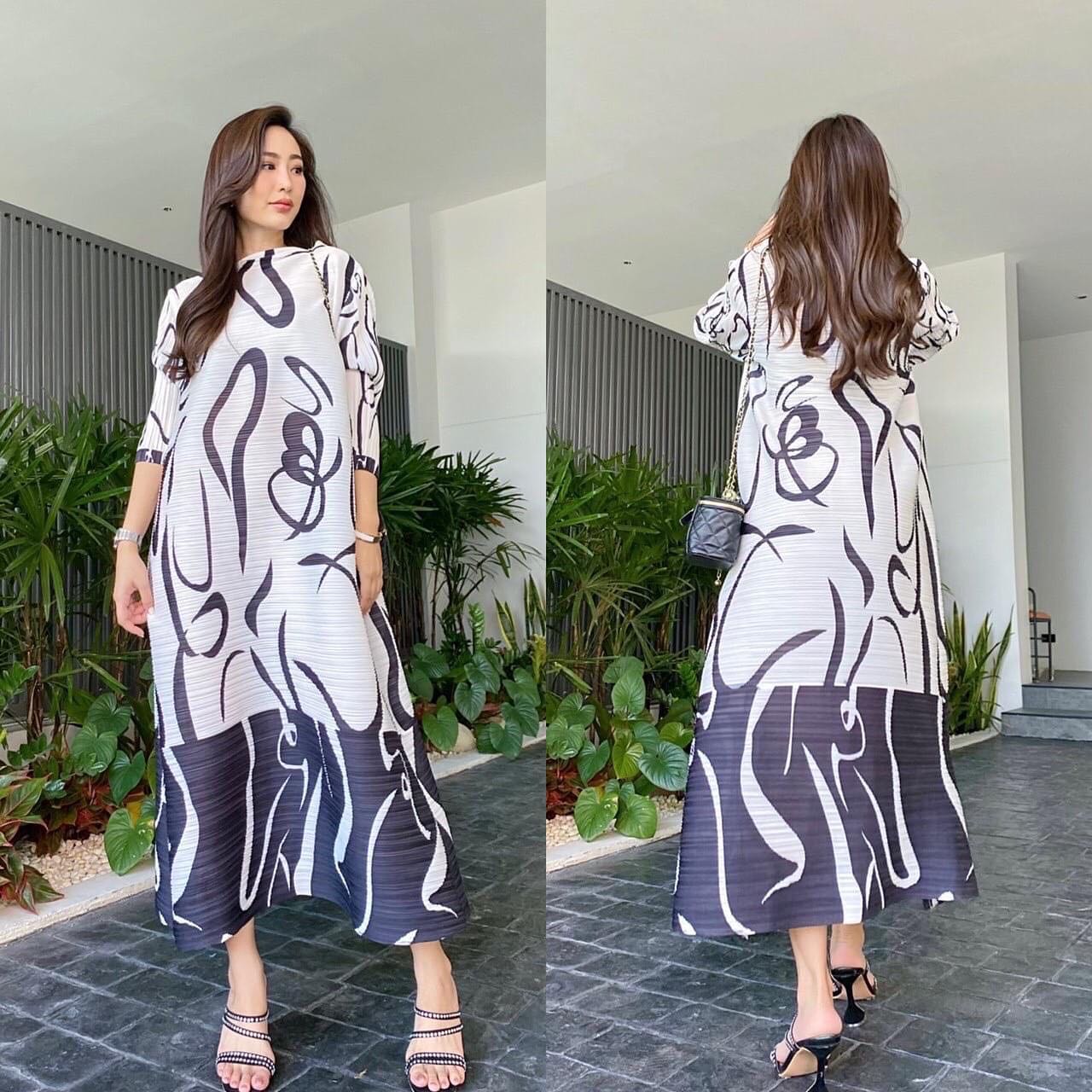 เดรสอัดพลีท งานสวยไฮโซ ทรงคอปีน ชายบาน A Line 😍 สวยพริ้ว ทุกมุมมอง รุ่นนี้ แพทเทิร์น แขนยาว ✨✨ เรียบหรู ดูแพง สุดๆ สินค้าคุณภาพ (พร้อมส่ง)