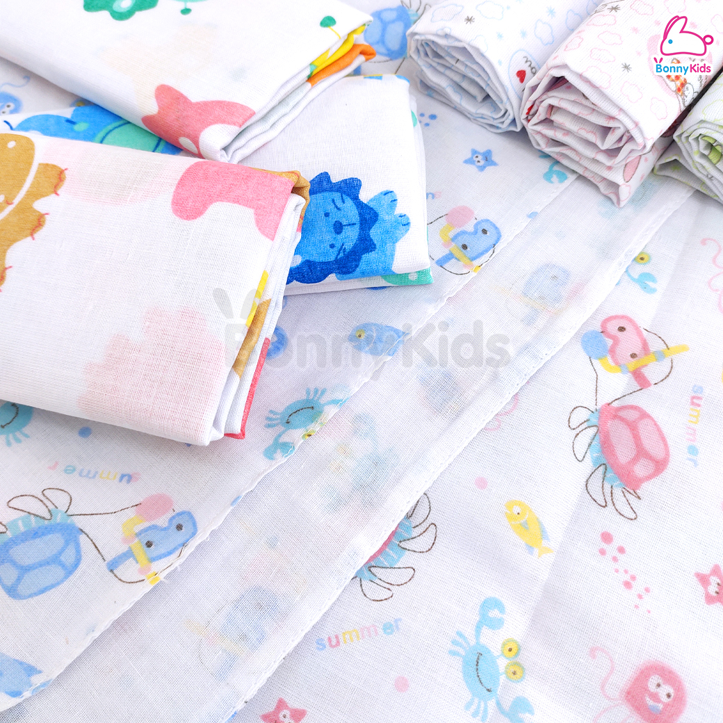 Tres-G (เตรสจี) ผ้าอ้อมสาลู เย็บ 2 ชั้น ยิ่งซักยิ่งนุ่ม มีขนาดให้เลือก แพ็ค 6 / 12 ผืน (คละลาย)