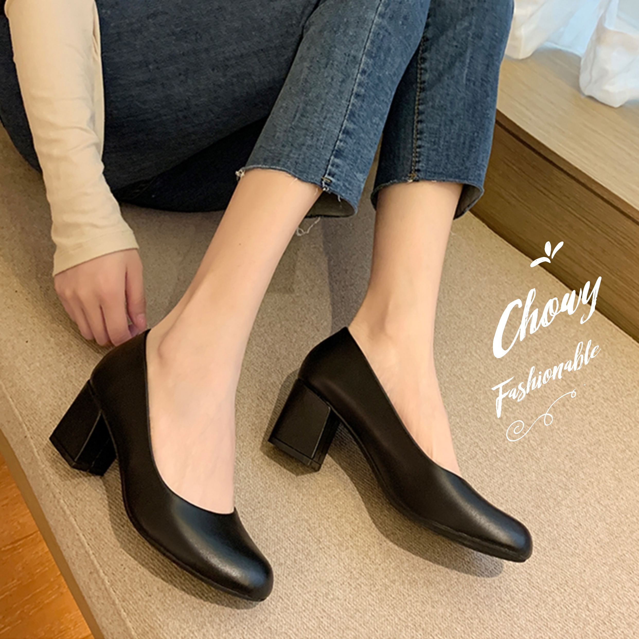 รองเท้าไซส์ใหญ่ 40-46 คัชชูหนังแท้ เป็นทางการ ส้นตึกสูง 2 นิ้ว ใส่ทำงาน นักเรียน นักศึกษา สีดำ KR1028BL