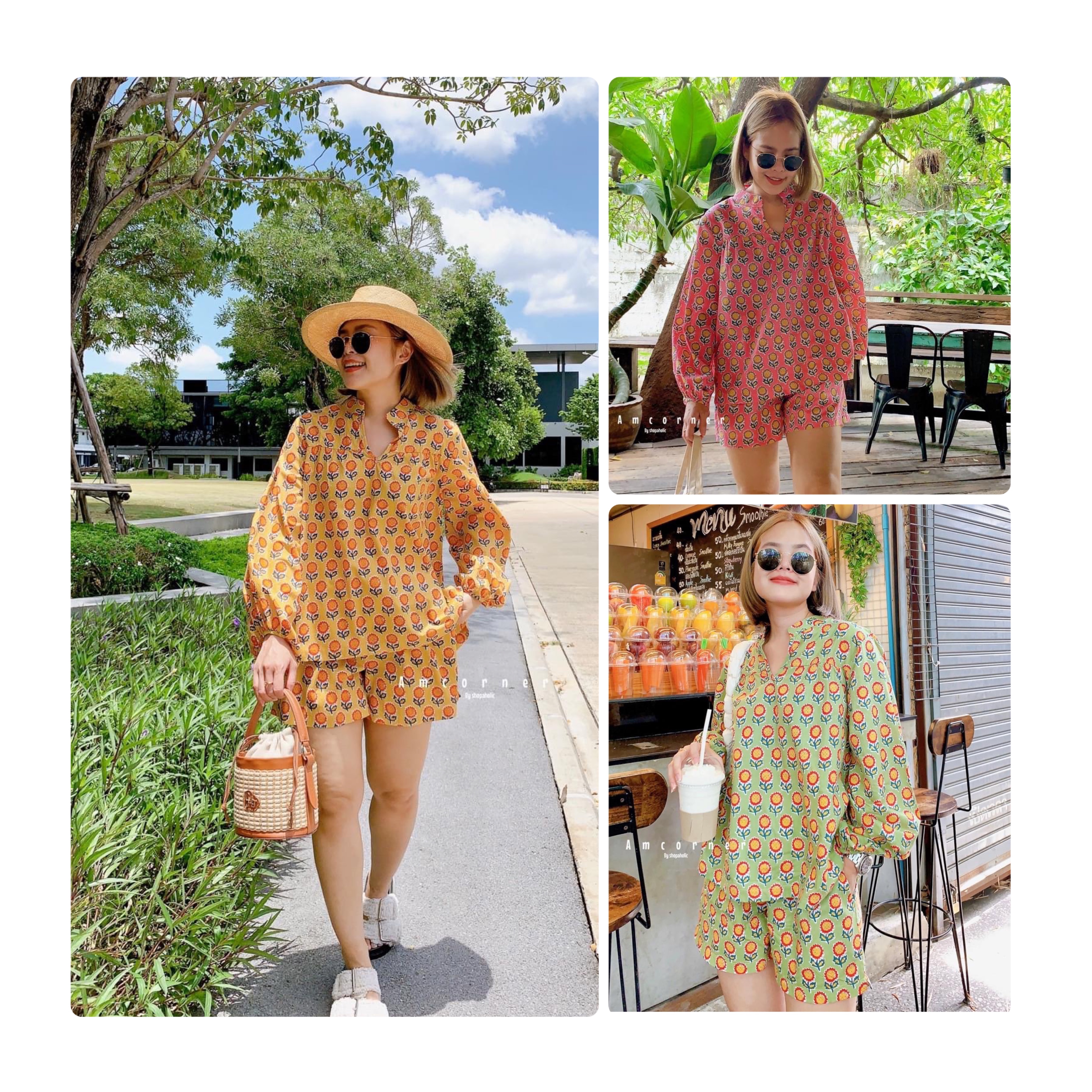 Boho set เสื้อ+กางเกงขาสั้น ผ้าcottonอินเดีย เนื้อดี เนื้อนิ่ม ใส่สบาย สินค้าคุณภาพ (พร้อมส่ง)