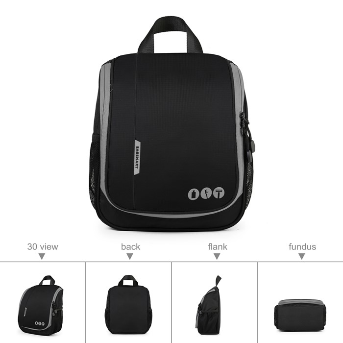 Bagsmart กระเป๋าใส่อุปกรณ์อาบน้ำ คุณภาพสูง ใส่อุปกรณ์อาบน้ำ แขวนได้ มีช่องใส่ด้านข้างสองด้าน สำหรับเดินทาง ท่องเที่ยว (Black-Grey)