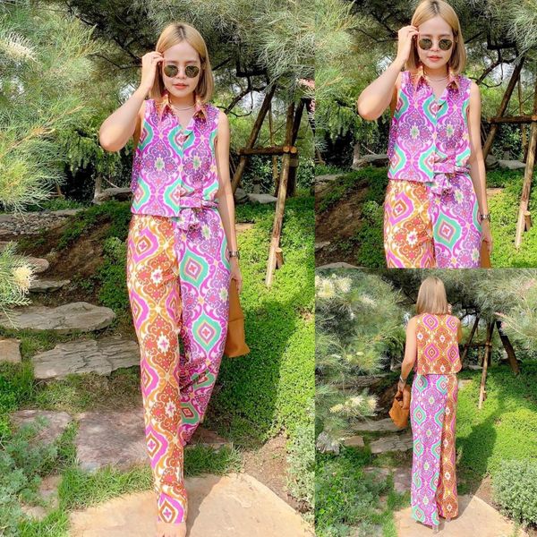 Set มี2 ชิ้น เสื้อแขนกุด ปกเชิ้ต กับกางเกงขายาว ทรงสวย ใส่สบาย สินค้าคุณภาพ (พร้อมส่ง)