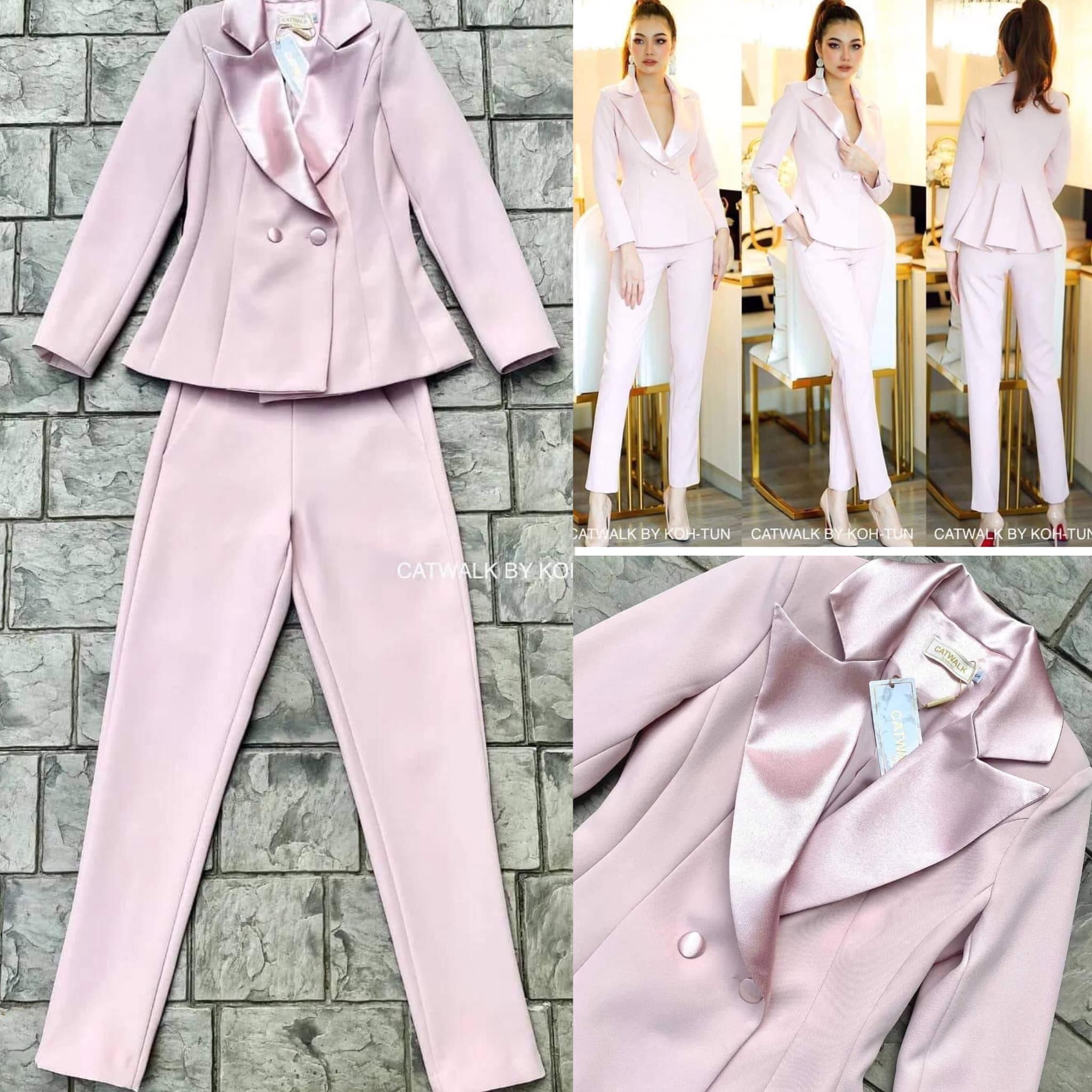 เซตสูทแต่งปกเลื่อมจับจีบหลัง+กางเกง รงสวย ทรงสวย ตัวสูททรงเข้ารูป ด้านหลังจับจีบทวีตด้านหน้า แต่งกระดุมปั้มผ้าเงา2เม็ด มาคู่กับกางเกง เอวสูงทรงขากระบอกเล็ก : สินค้าคุณภาพ (พร้อมส่ง)