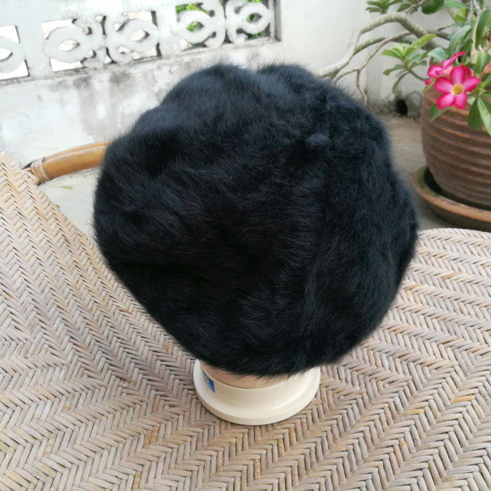 หมวกเบเร่ต์เฟอร์กระต่ายแท้สีดำ นุ่มมากกก