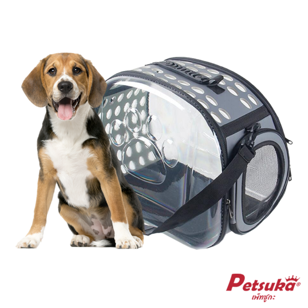 กระเป๋าสัตว์เลี้ยงสะพายข้าง Petsuka แบบโปร่งใส สีเทา ขนาด M