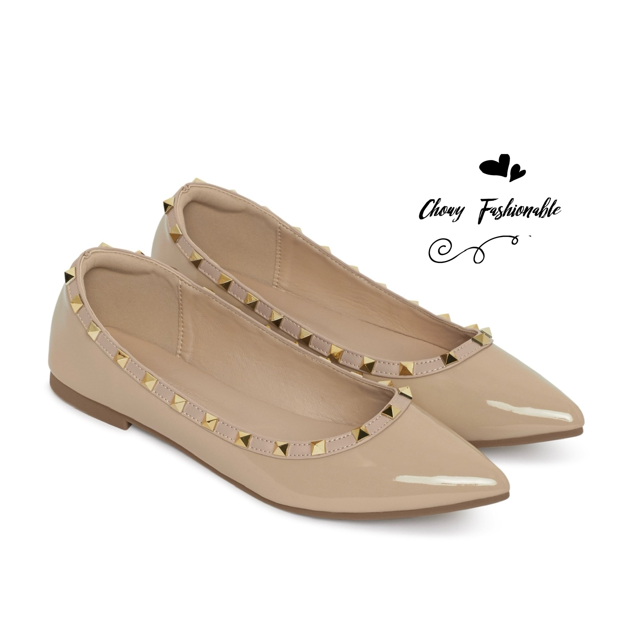 รองเท้าไซส์ใหญ่ 42-48 หัวแหลมส้นแบนไซส์ใหญ่ สไตล์วาเลนติโน ติดหมุด Metal KR0452