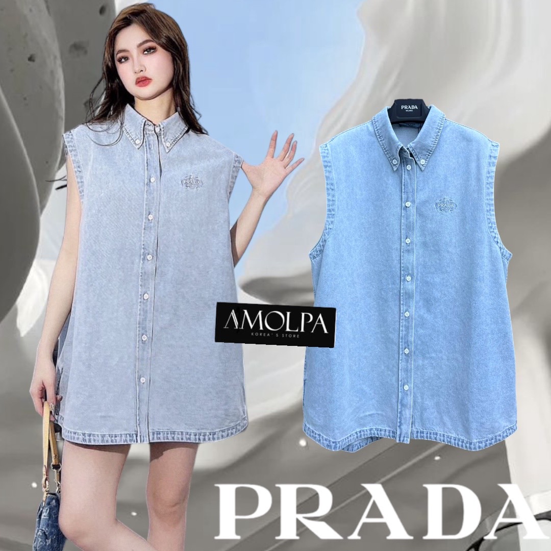 SHIRT PD DENIM คอลเลคชั่นใหม่ ตัวเสื้อเป็นเชิ้ตยีนส์แท้ PRADA ปักอักษรที่อก งานสวยม๊ากกกก ใส่สบาย : สินค้าคุณภาพ (พร้อมส่ง)