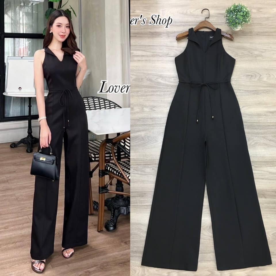 จั้มสูทกางเกงขายาว ลุคเรียบหรู ดูผู้ดี ช่วงบนแต่งปกคอวี กางเกงทรงขากระบอกกลาง มีเชือกผูกเอว ใส่สบาย สินค้าคุณภาพ (พร้อมส่ง)