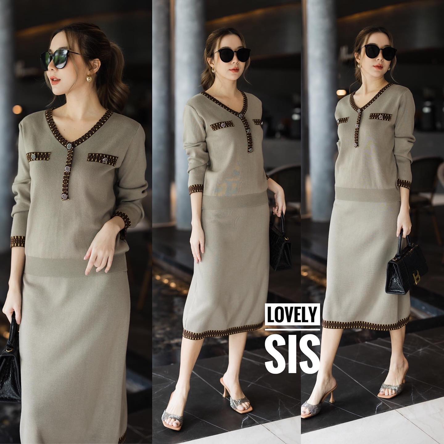 ชุด Set 2 pcs เสื้อแขนยาว ผ้าไหมพรมแต่งดีเทลกุ๊นขอบ เล่นด้านสลับสี . สินค้าคุณภาพ (พร้อมส่ง)